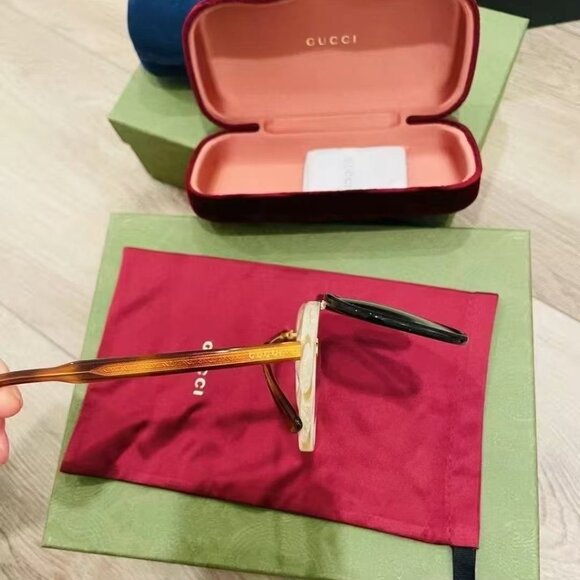 NIB Authentic GUCCI Horn Black Blue Clip Retro Aviator Sunglasses - Picture 6 of 7